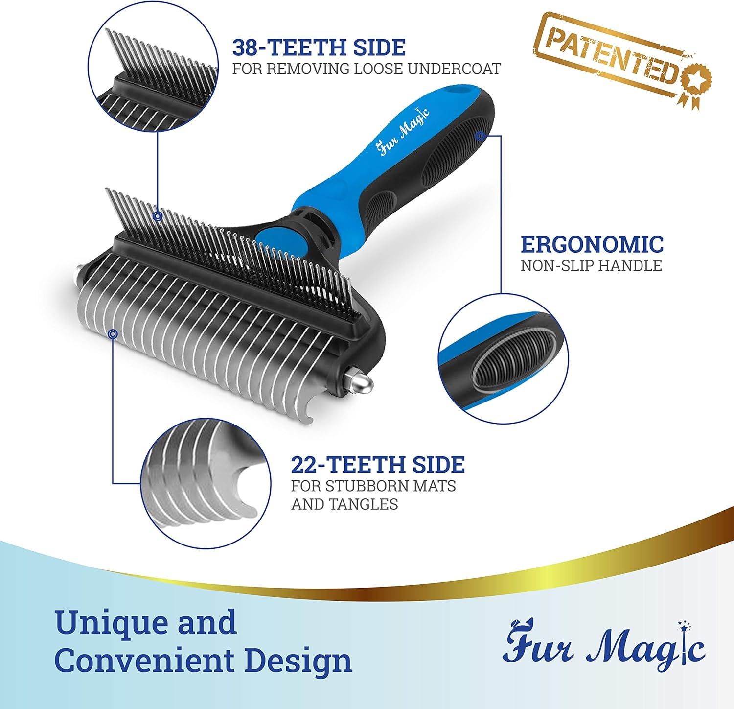 Breaks down the physical components and design features of the grooming tool to help shoppers understand its dual-sided functionality and ergonomic design.
