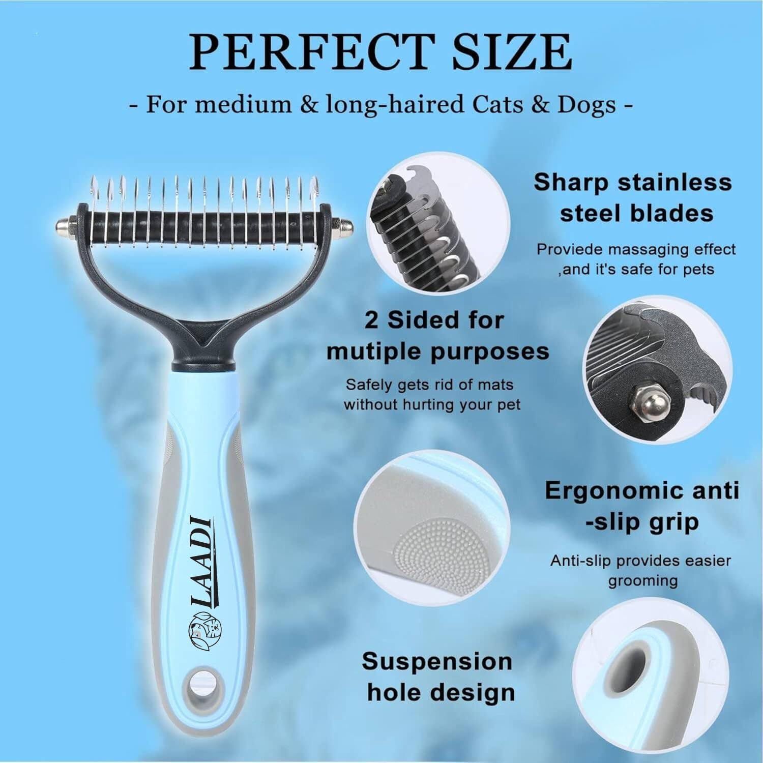 Breaks down the physical components and design features of the grooming tool to show what the product is made of and how it is structured. Highlights multiple distinct selling benefits in a…