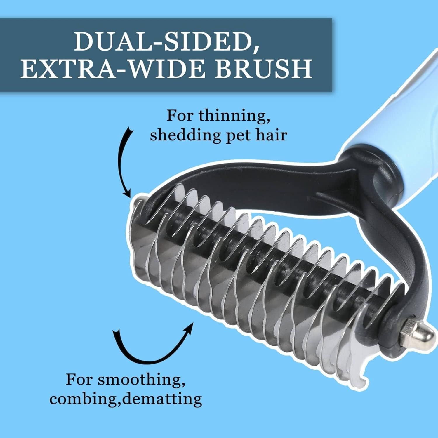 Highlights the dual-sided design feature that allows for multiple grooming functions, reassuring shoppers of the product's versatility.