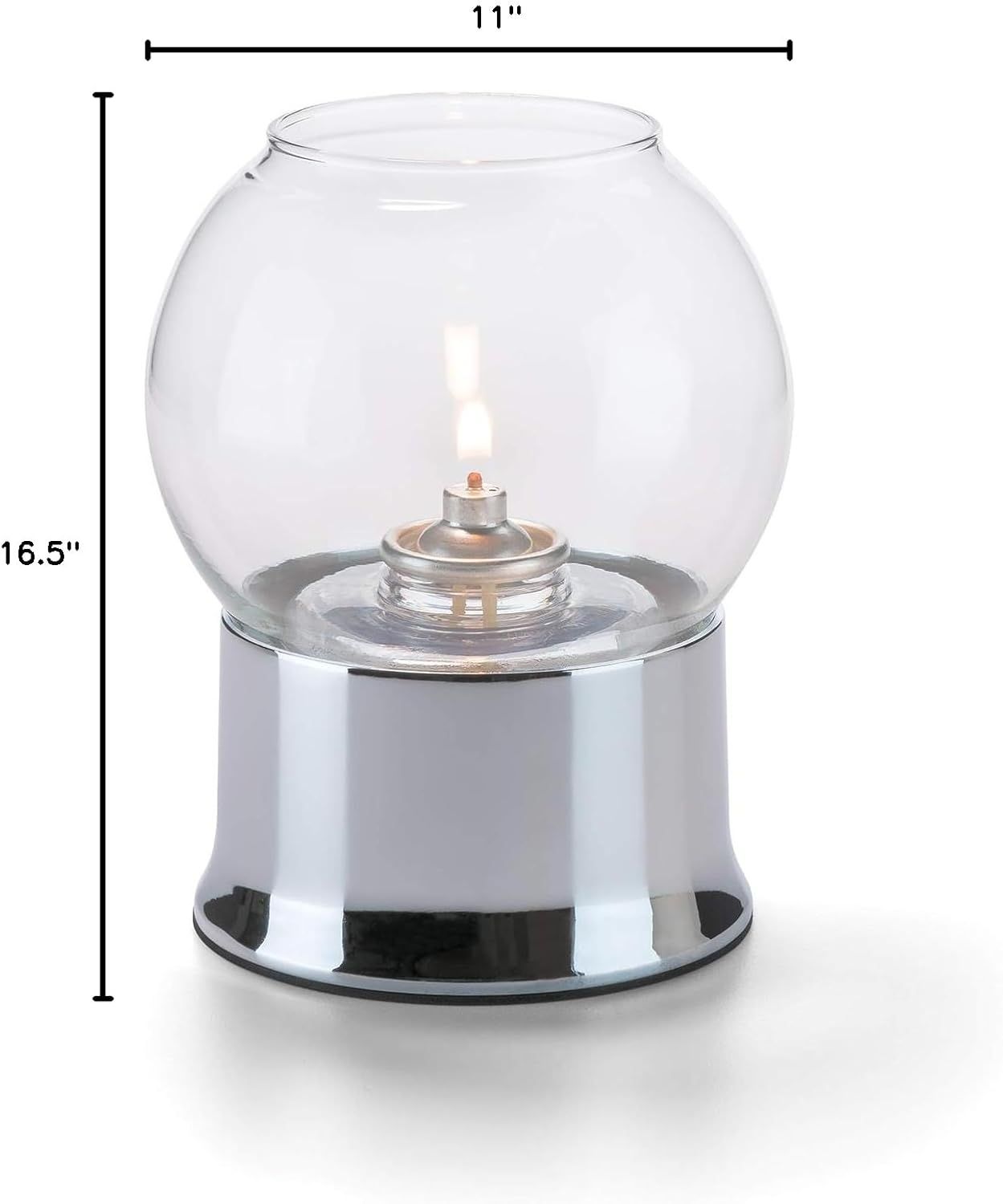 Shows the exact physical dimensions of the liquid candle with measurement arrows to help shoppers understand the product size.
