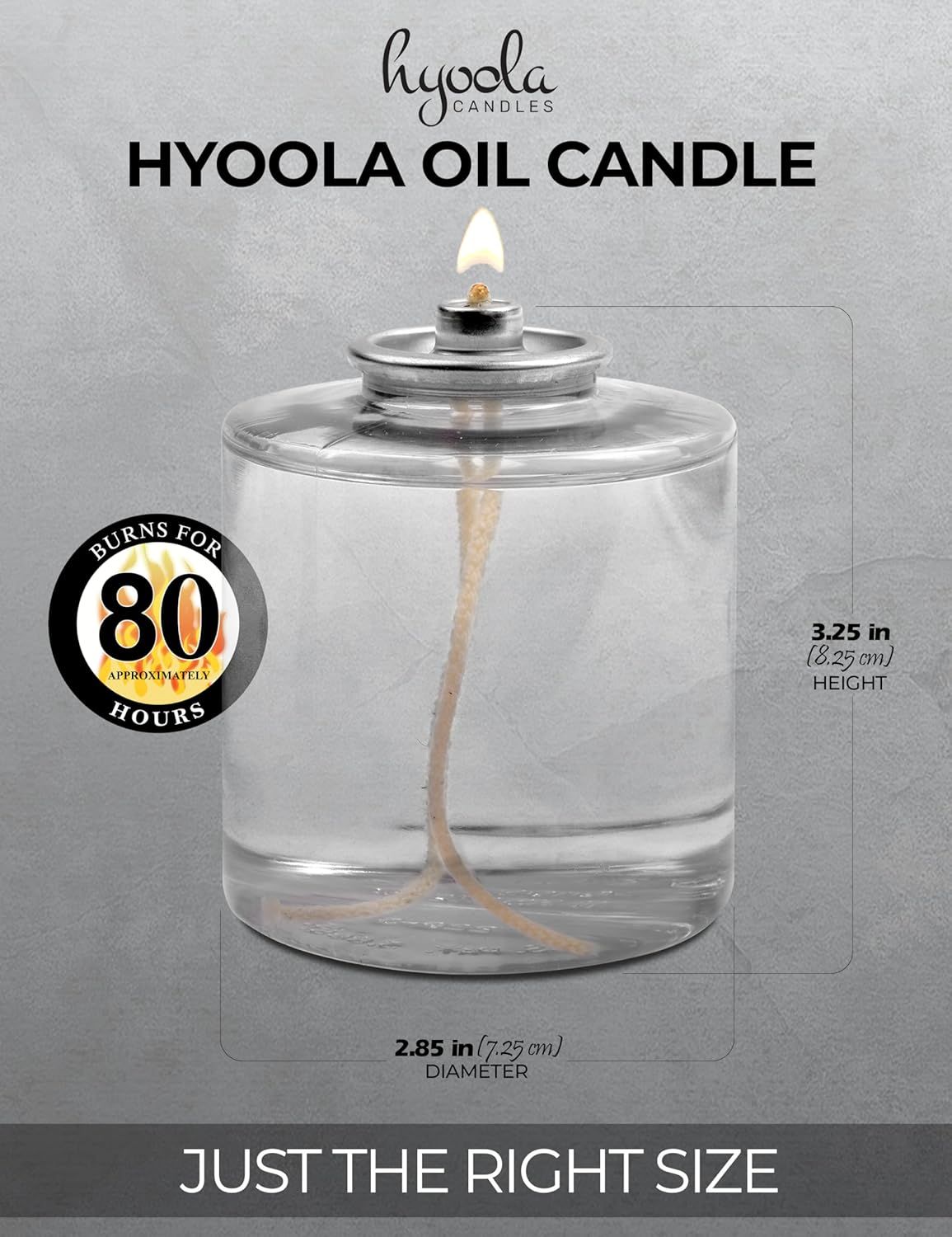 Communicates the impressive burn time performance of the candle to reassure shoppers of long-lasting value. Shows the exact physical dimensions of the candle to help shoppers understand the product…