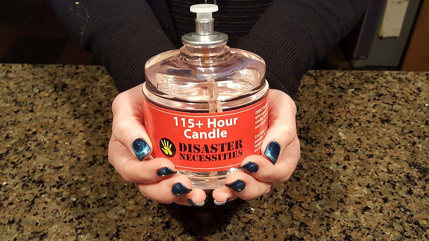 Shows a real customer holding the product in a home setting to build authenticity and trust through user-generated content. Highlights the long-lasting performance of the candle with a prominent…