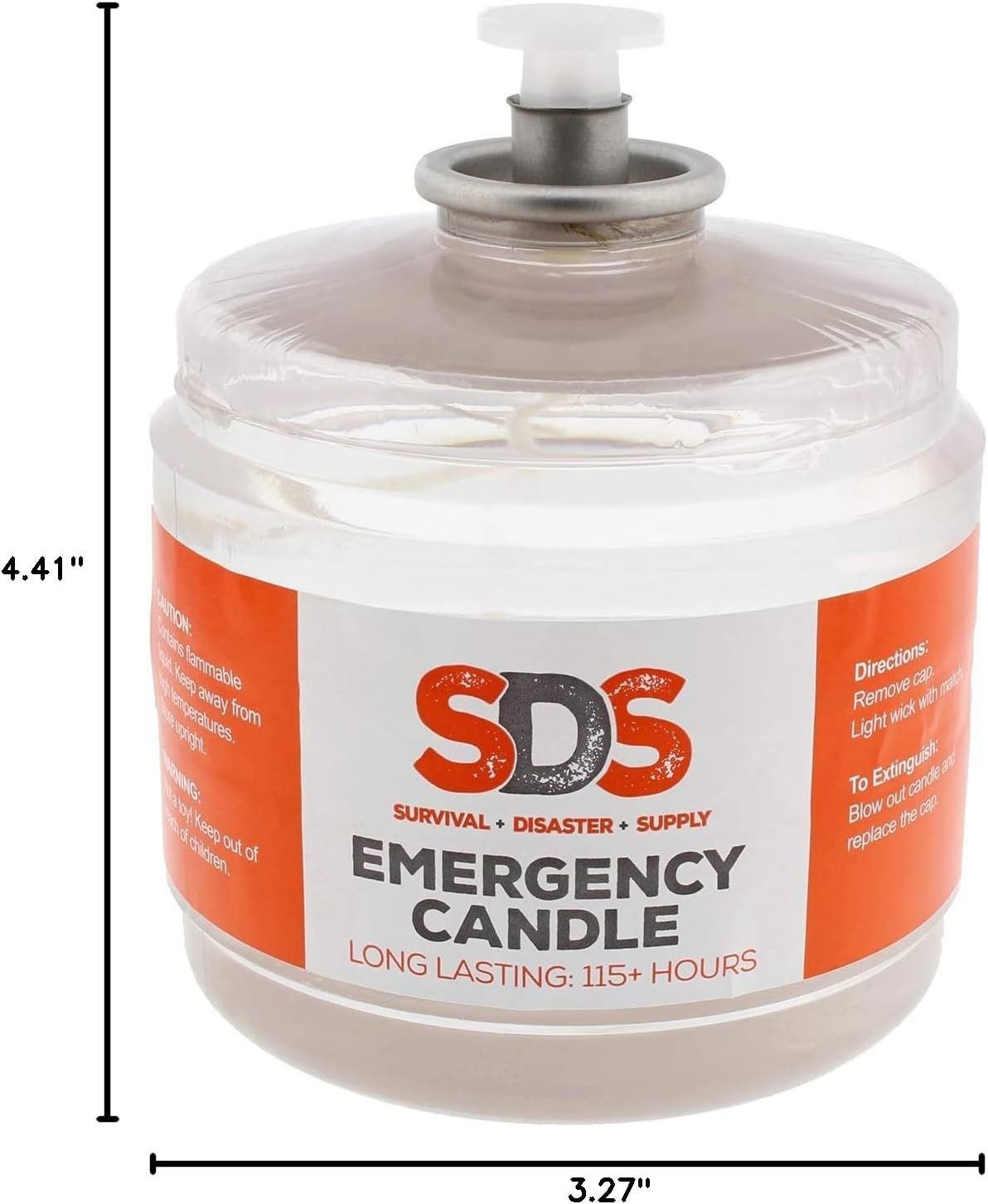 Provides exact height and width measurements so shoppers understand the physical size of the emergency candle for storage and use planning.
