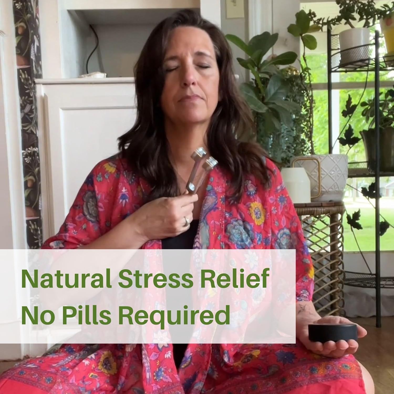 Communicates that the product provides natural stress relief without the need for medication, appealing to shoppers seeking holistic wellness solutions.