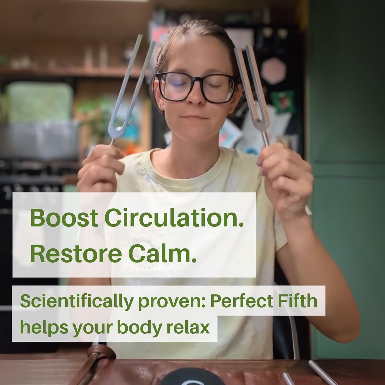 Highlights the product's ability to improve circulation and promote calmness with scientific backing, reassuring shoppers of its effectiveness.