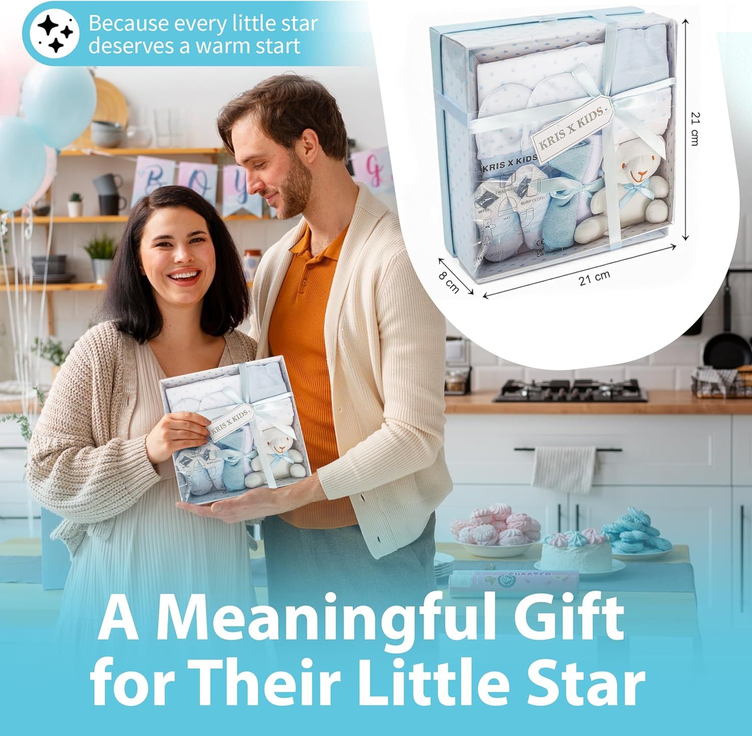 Positions the product as a meaningful gift for new parents, emphasizing its suitability for gifting occasions with emotional messaging and lifestyle context. Provides the physical dimensions of the…