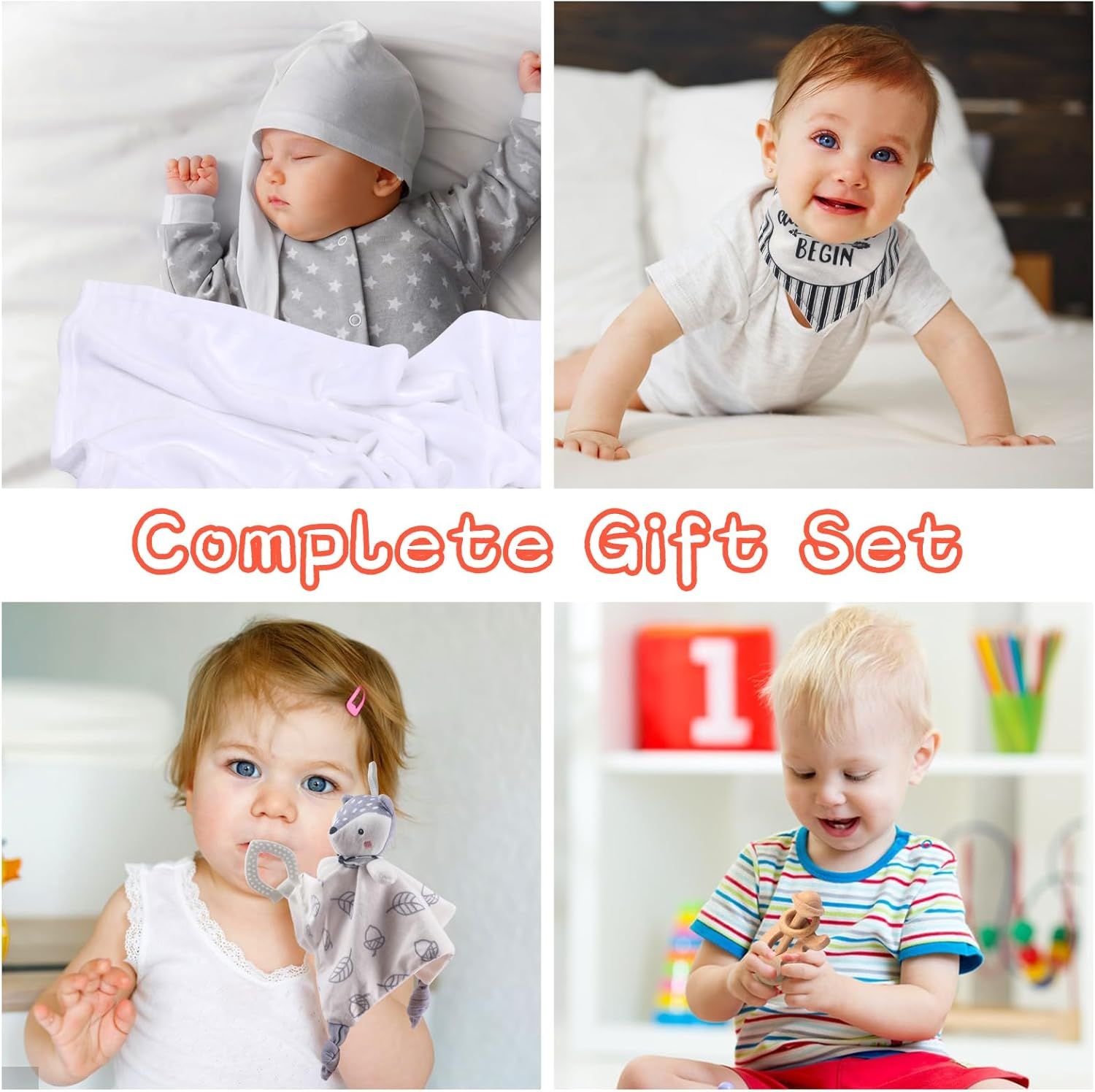 Highlights the product as a complete gift set suitable for gifting occasions, showing multiple baby items and emphasizing its value as a ready-to-give present.