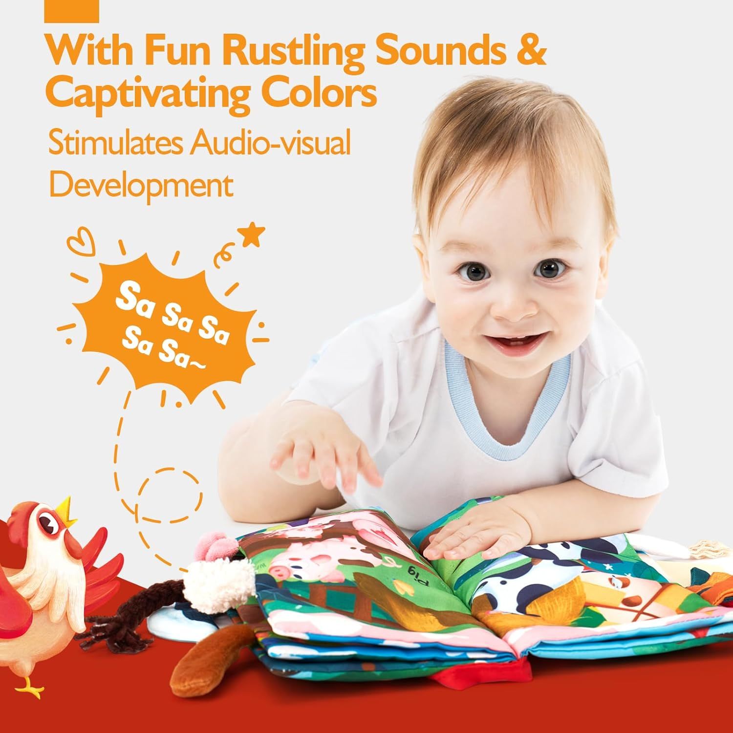 Highlights the sensory stimulation benefits of the cloth books, reassuring parents that the product supports their baby's developmental needs.