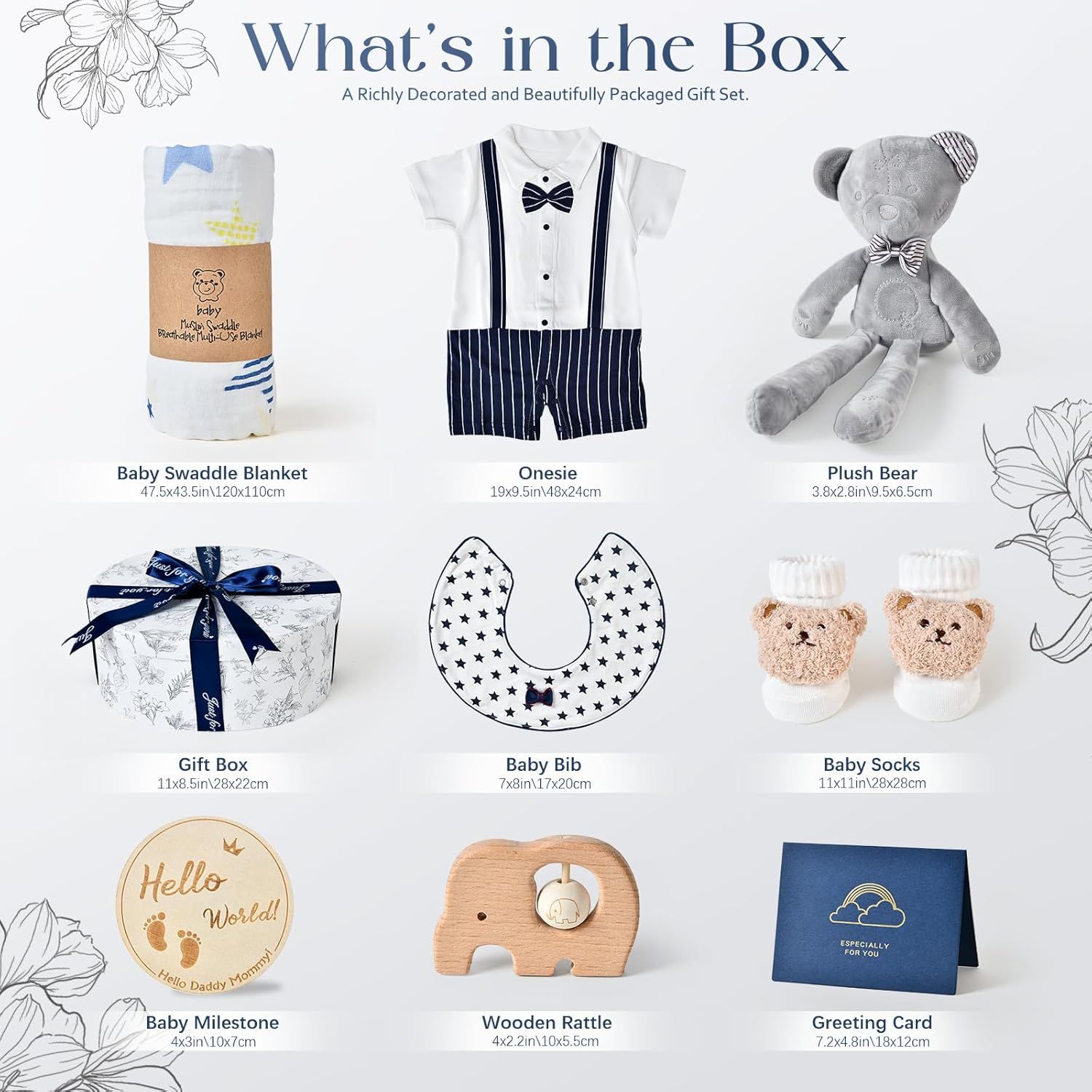 Shows all items included in the gift set to help shoppers understand the full value and contents of the bundle.