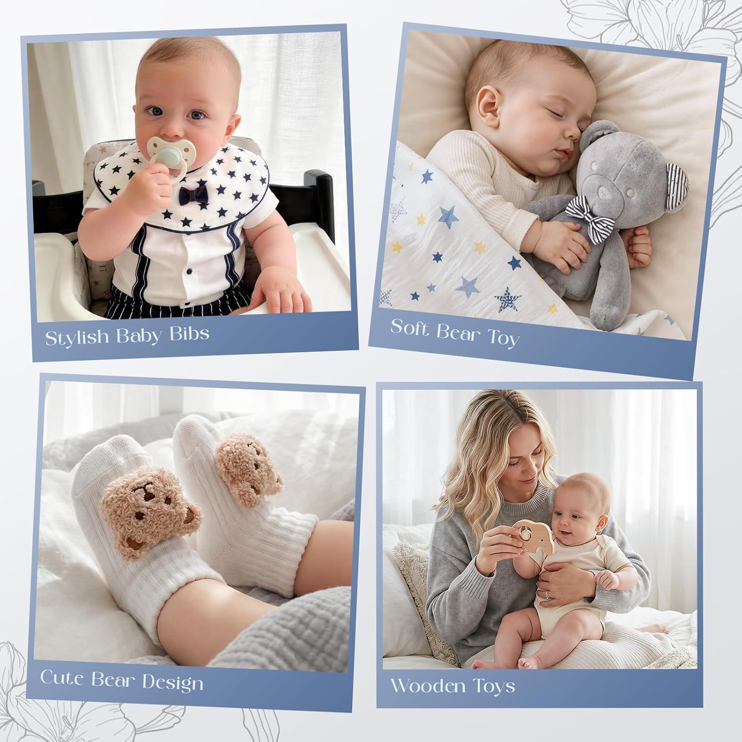 Displays multiple distinct items and features from the gift set in a segmented four-panel layout to showcase variety and appeal.