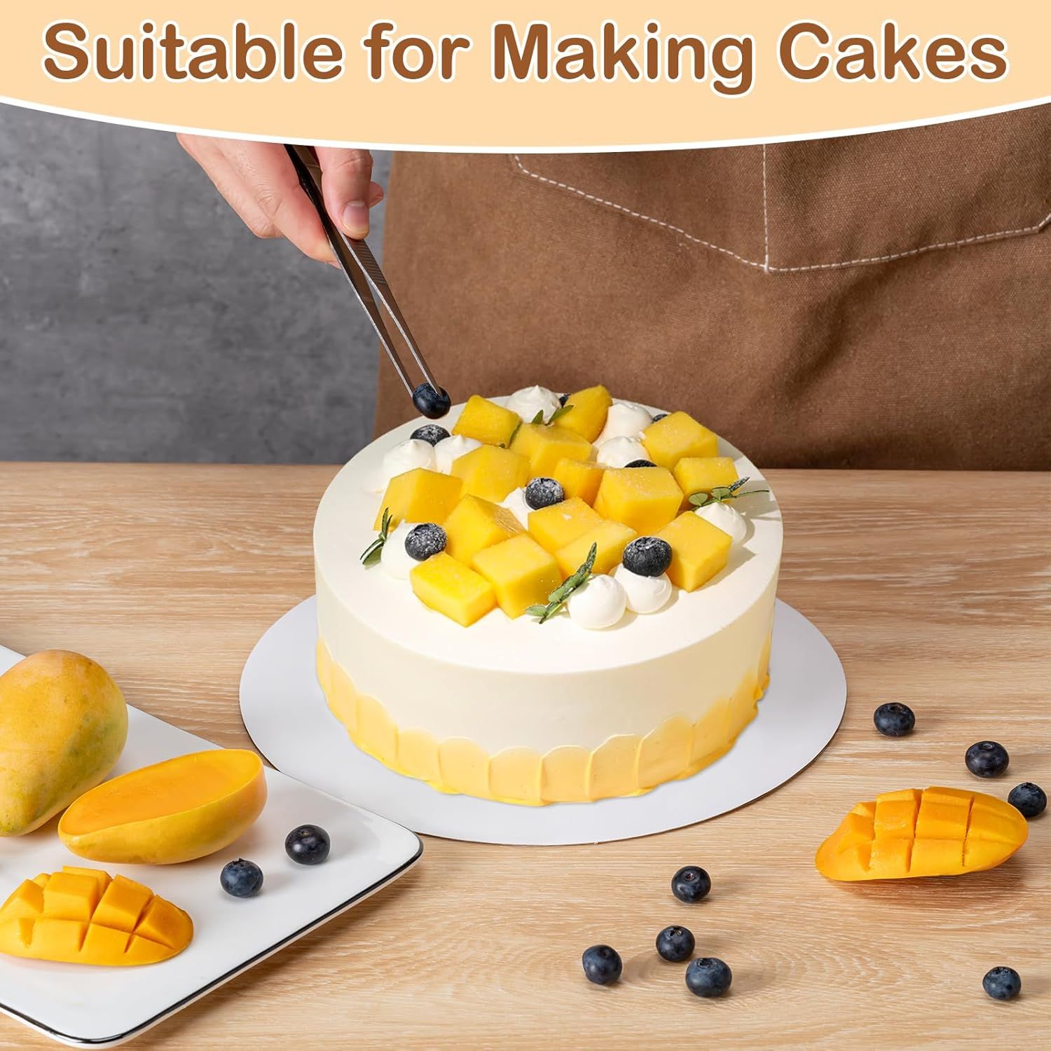 Demonstrates the product in use for cake making and decorating, showing its practical application in a real kitchen setting.