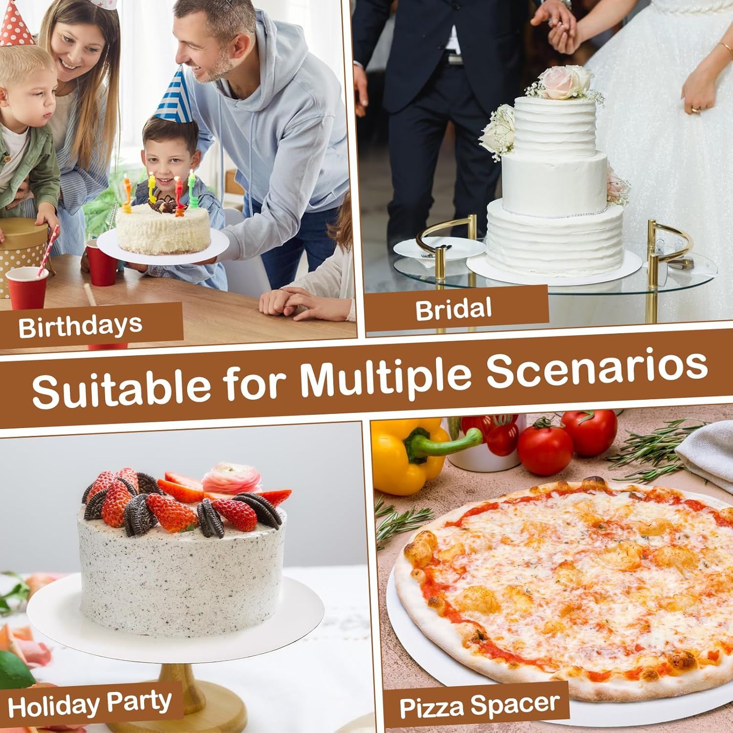 Demonstrates the product's versatility across multiple occasions and use cases, from celebrations to food service applications.