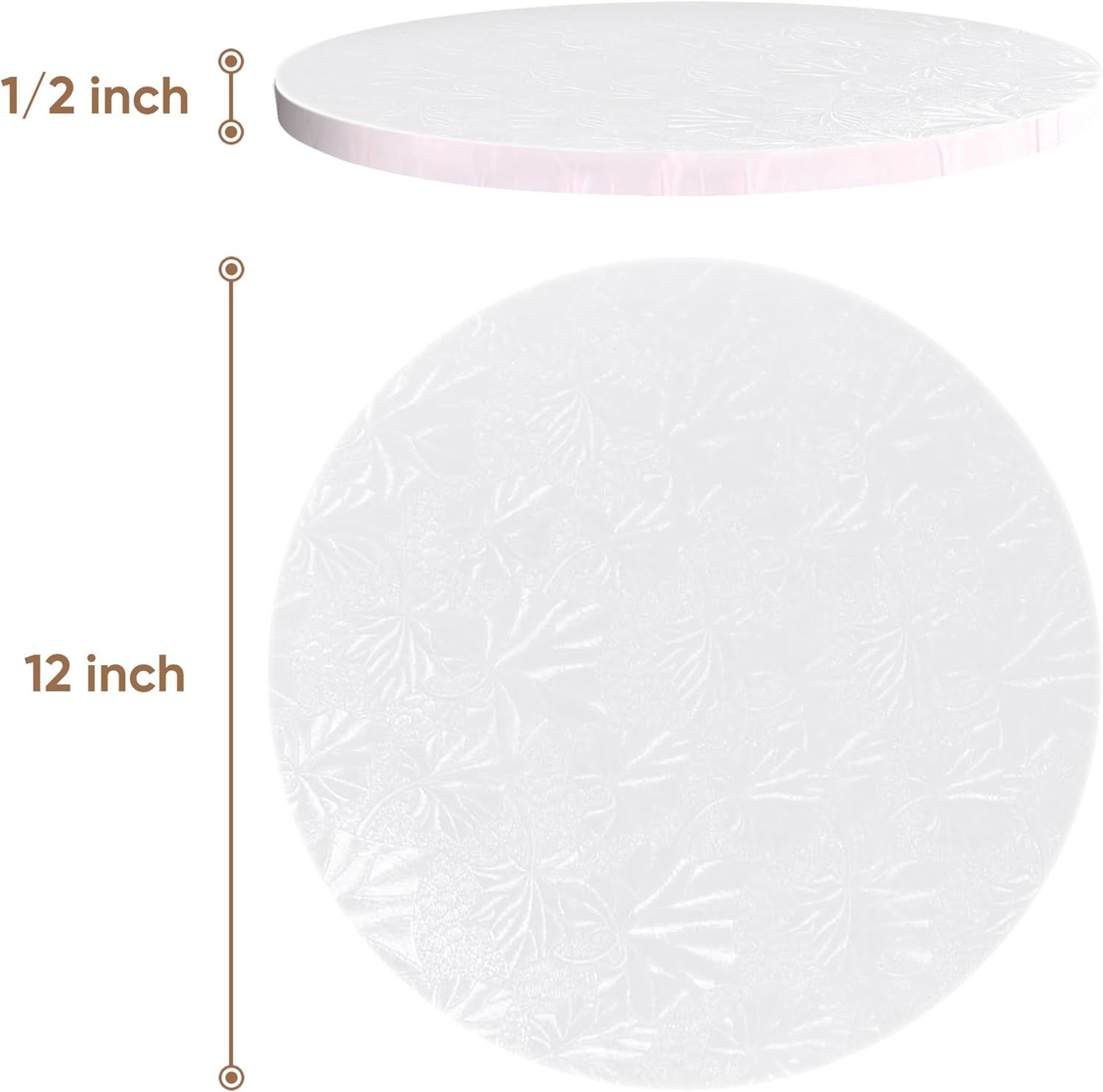 Shows the exact physical dimensions of the cake board to help shoppers understand the size and thickness of the product.