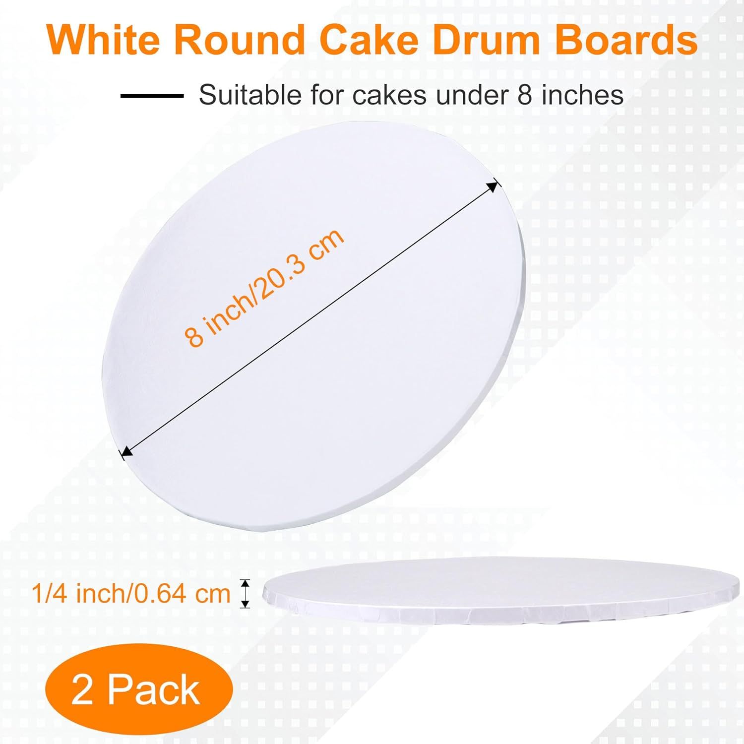 Communicates the exact physical dimensions of the cake drum boards to help shoppers understand the size and thickness of the product. Highlights the product's suitability for specific cake sizes and…