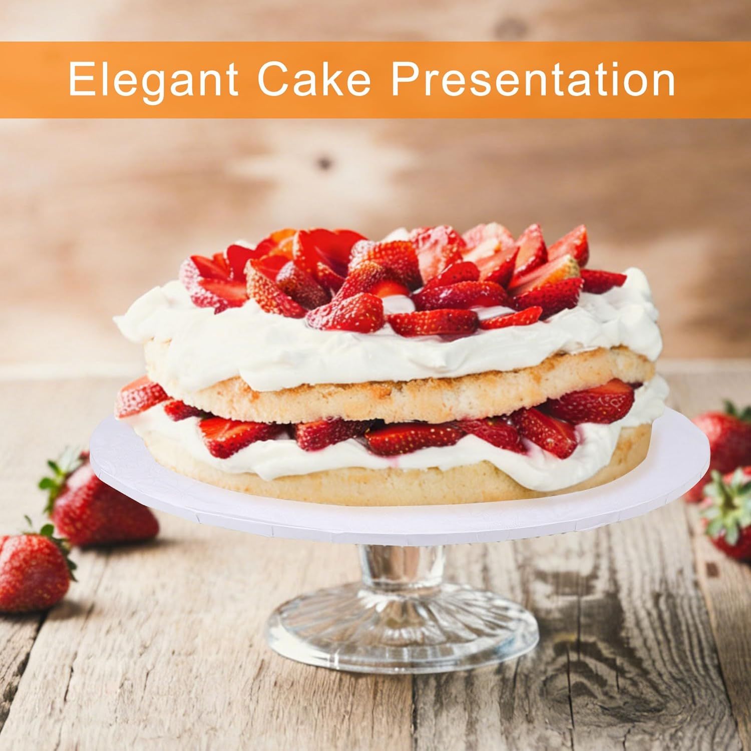 Demonstrates how the product enables elegant, professional-looking cake presentation to reassure shoppers of the aesthetic quality they can achieve.