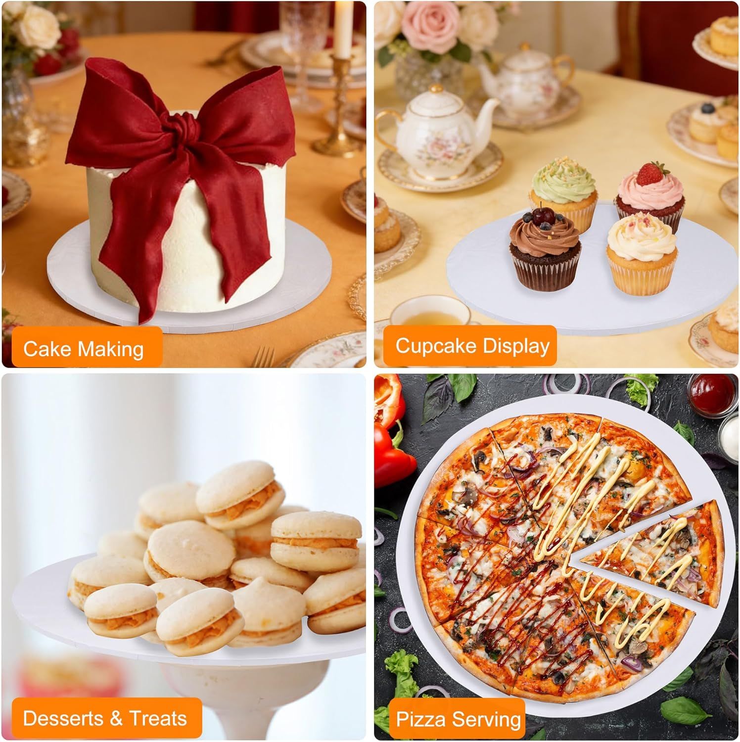 Demonstrates multiple use cases for the product across different food presentation scenarios to show versatility and broad applicability.