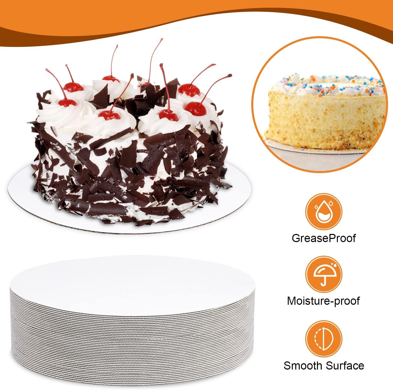 Highlights three distinct product benefits in a segmented layout with icons to reassure shoppers that the cake bases are functional and high-quality.