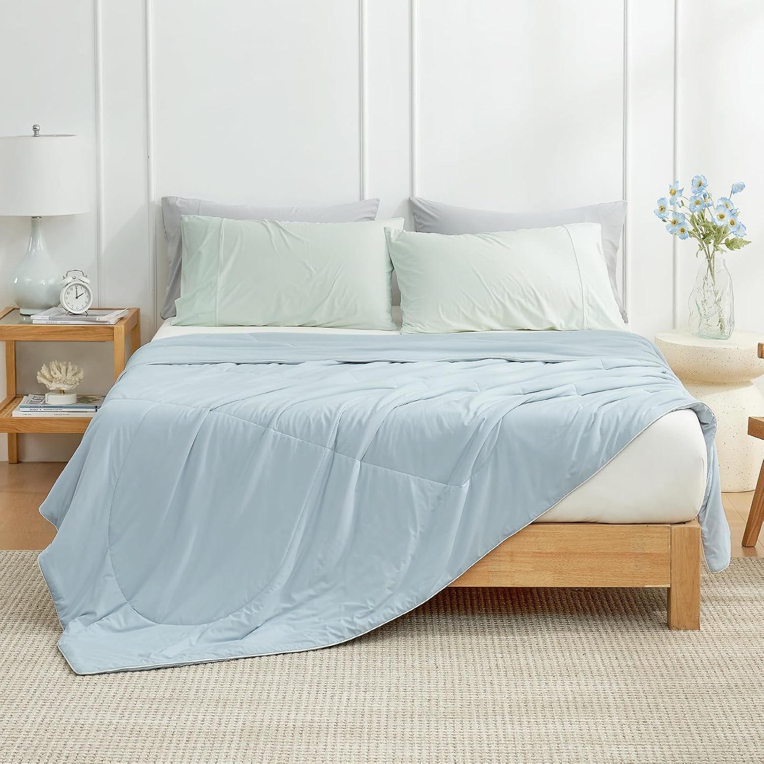 Shows the product in a real-world bedroom environment to help shoppers visualize how it looks and fits in their own home.