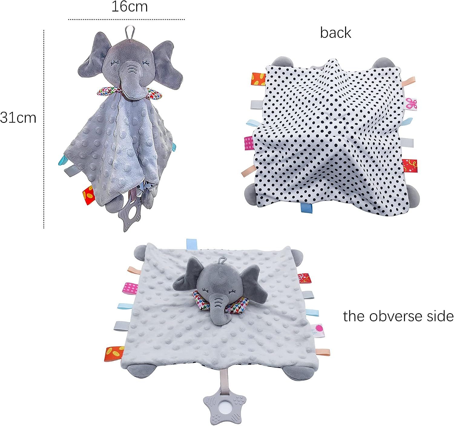 Shows the exact physical dimensions of the comforter (16cm x 31cm) and displays front, back, and obverse views to help shoppers understand the product's size and what it looks like from all angles.
