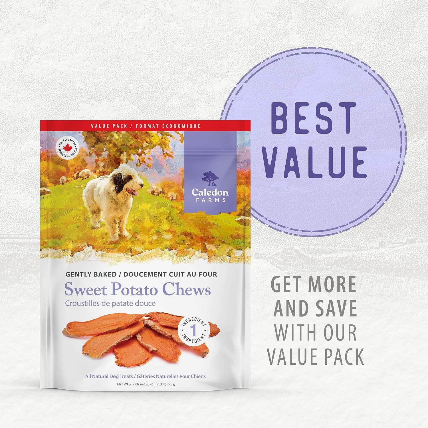 Promotes the value pack size option, encouraging shoppers to purchase more and save money with the larger format.