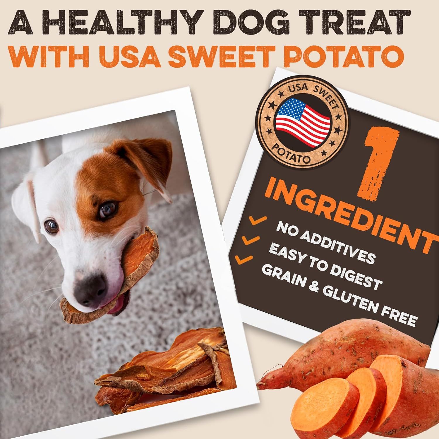 Emphasizes the product's simplicity and health benefits with only one natural ingredient from the USA, free from additives and allergens.