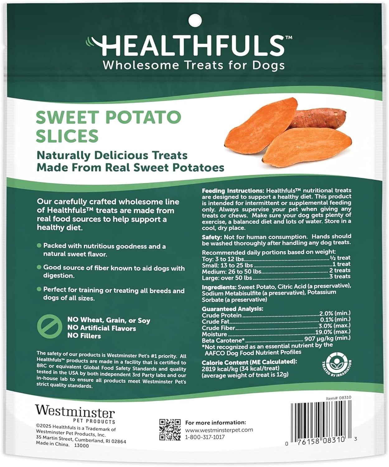 Shows the back of the package with comprehensive product details including feeding instructions, ingredients, nutritional analysis, and safety certifications to inform shoppers about what they are…