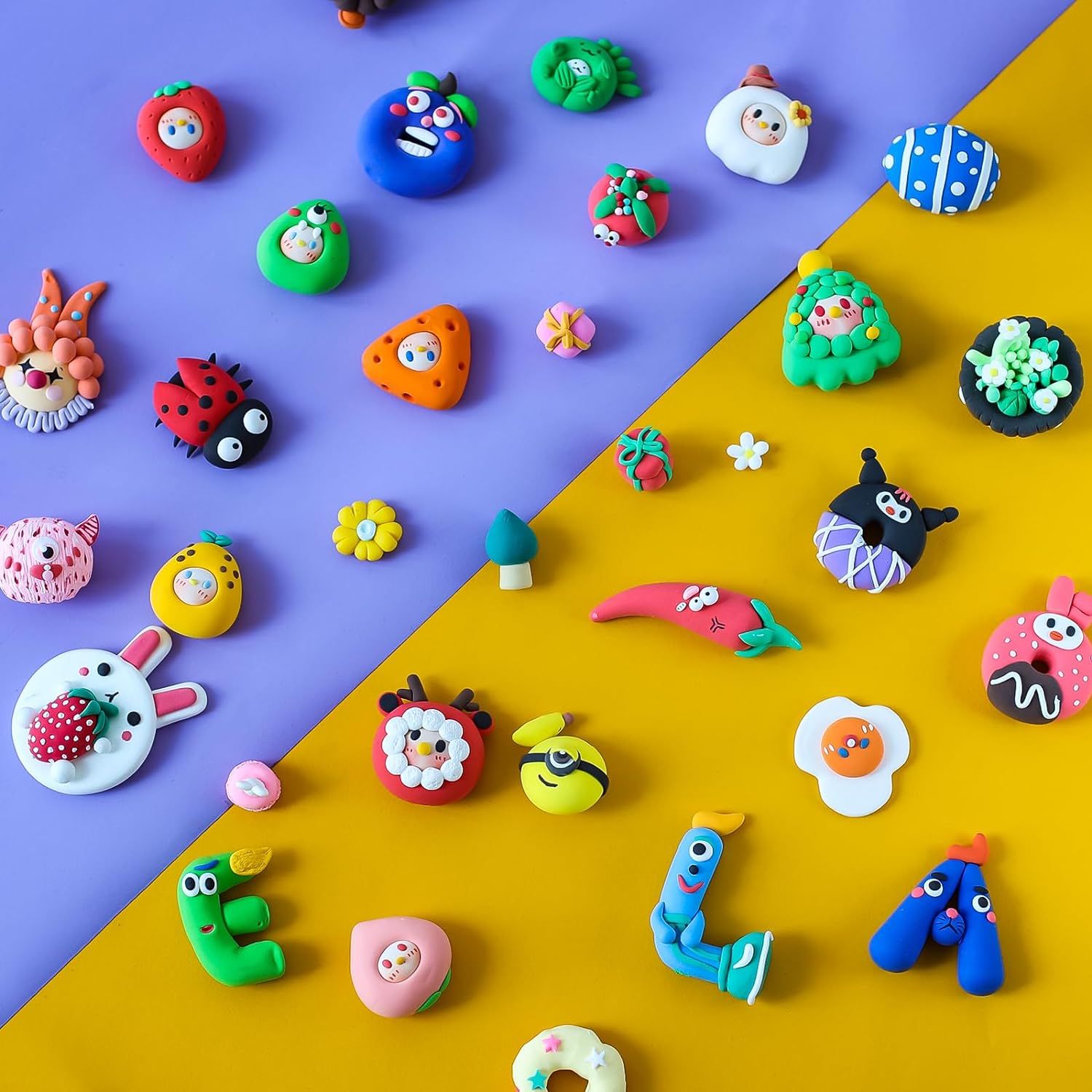 Showcases the wide variety of creative designs and characters that can be made with the product, inspiring imagination and play.