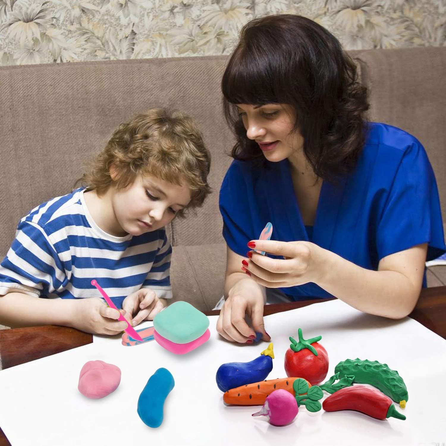 Shows a mother and child enjoying creative play together with the product, emphasizing family bonding and educational fun.