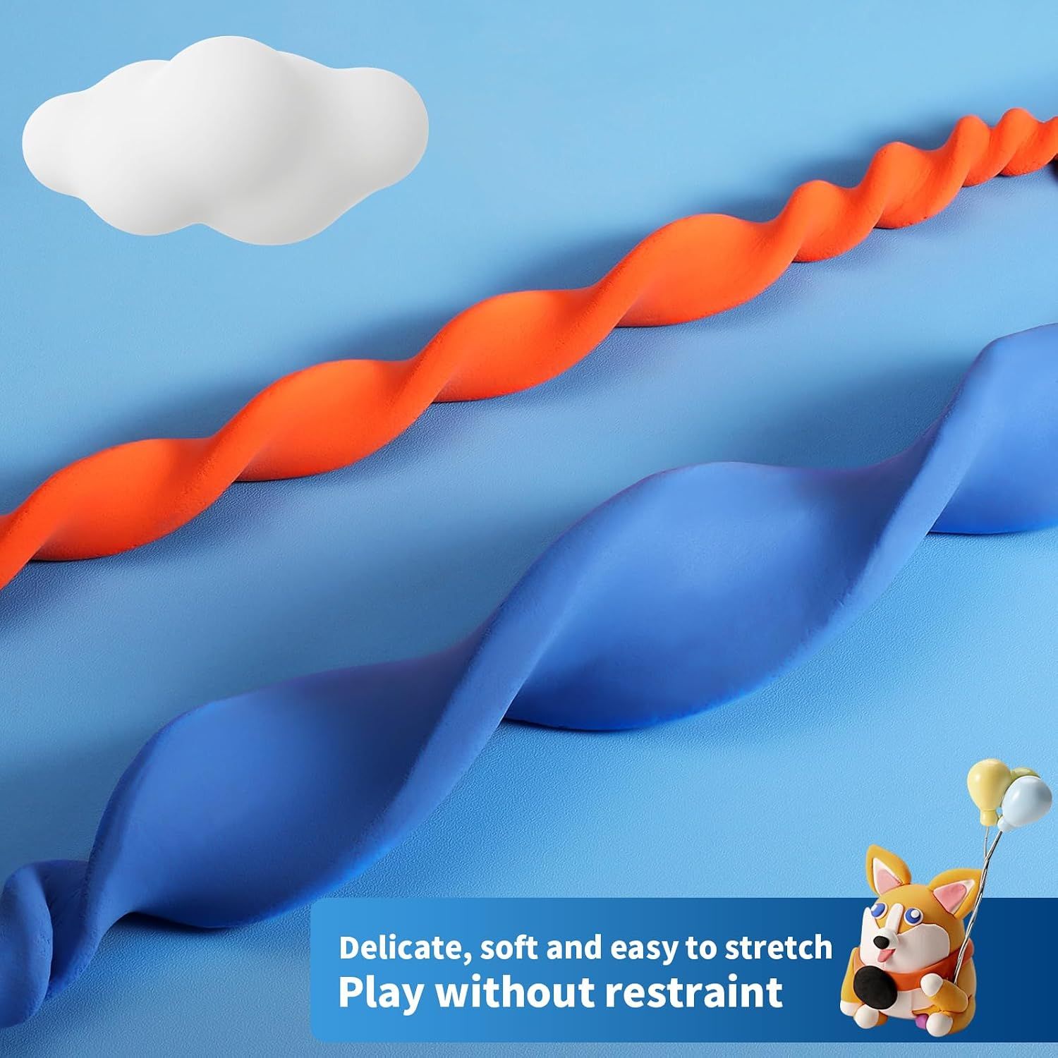 Highlights the clay's soft, delicate, and easy-to-stretch texture to reassure parents that children can play freely without physical restraint.