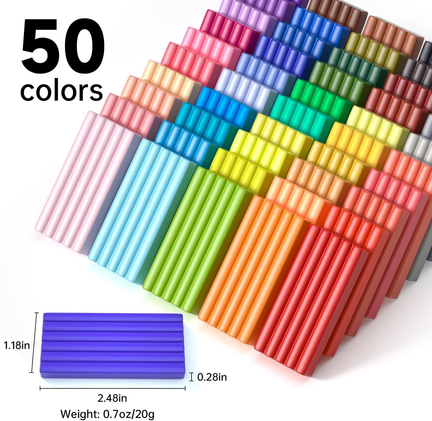 Provides exact physical measurements and weight of the product to help shoppers understand its size and portability. Highlights the large variety of 50 colors available to communicate the product's…