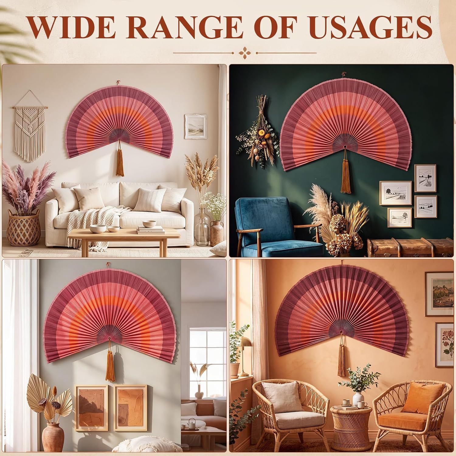 Demonstrates the product's versatility by showing it styled in four different room environments and color schemes, reassuring shoppers it works in various home decor styles.