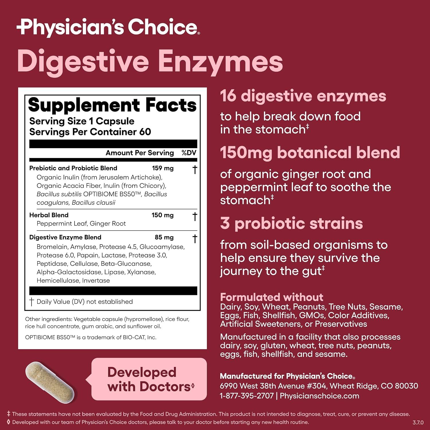Presents detailed supplement facts and multiple product benefits in a structured layout to inform shoppers of ingredients, formulation, and dietary considerations.