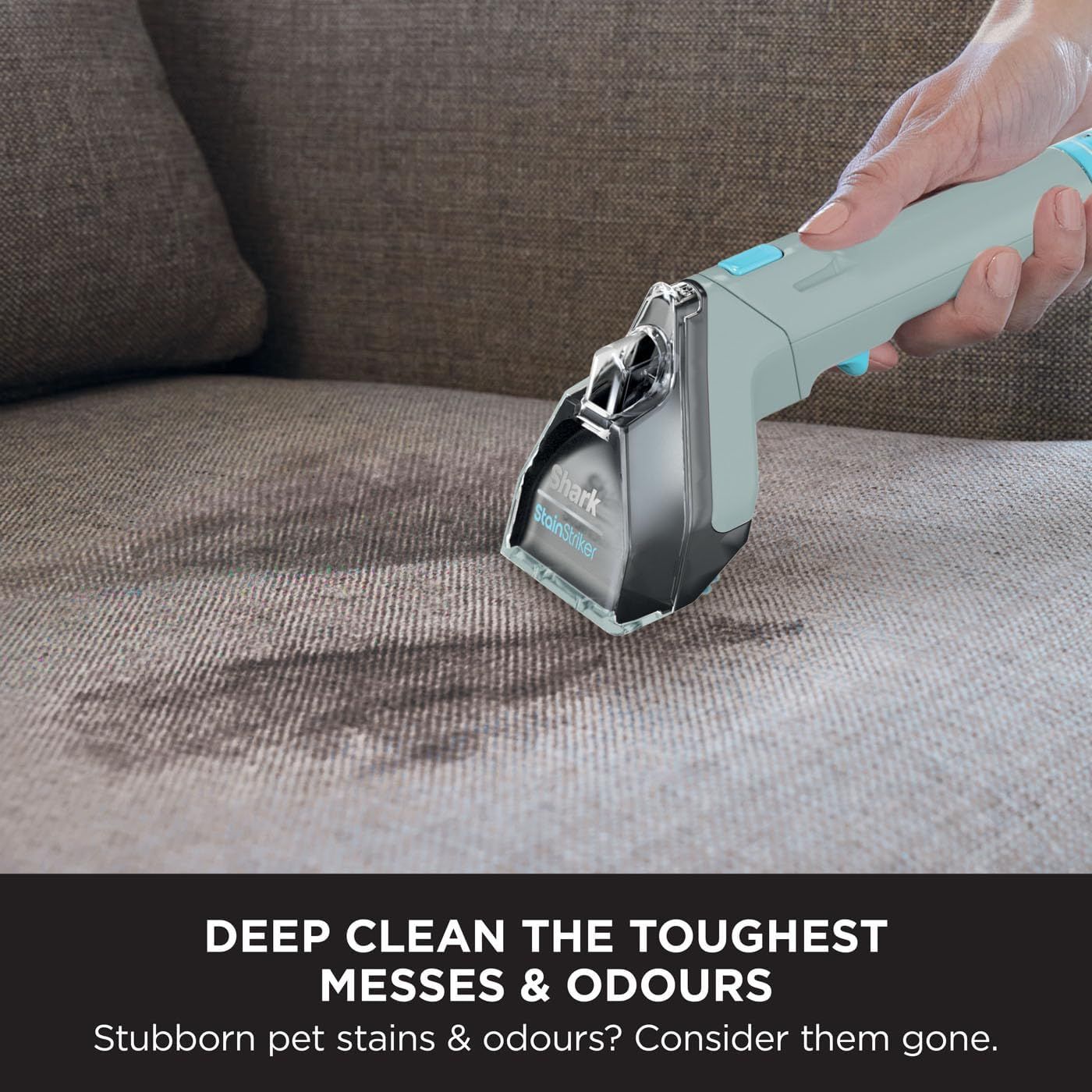 Communicates the product's ability to deep clean the toughest messes and odours, specifically targeting stubborn pet stains, reassuring pet owners of its effectiveness.