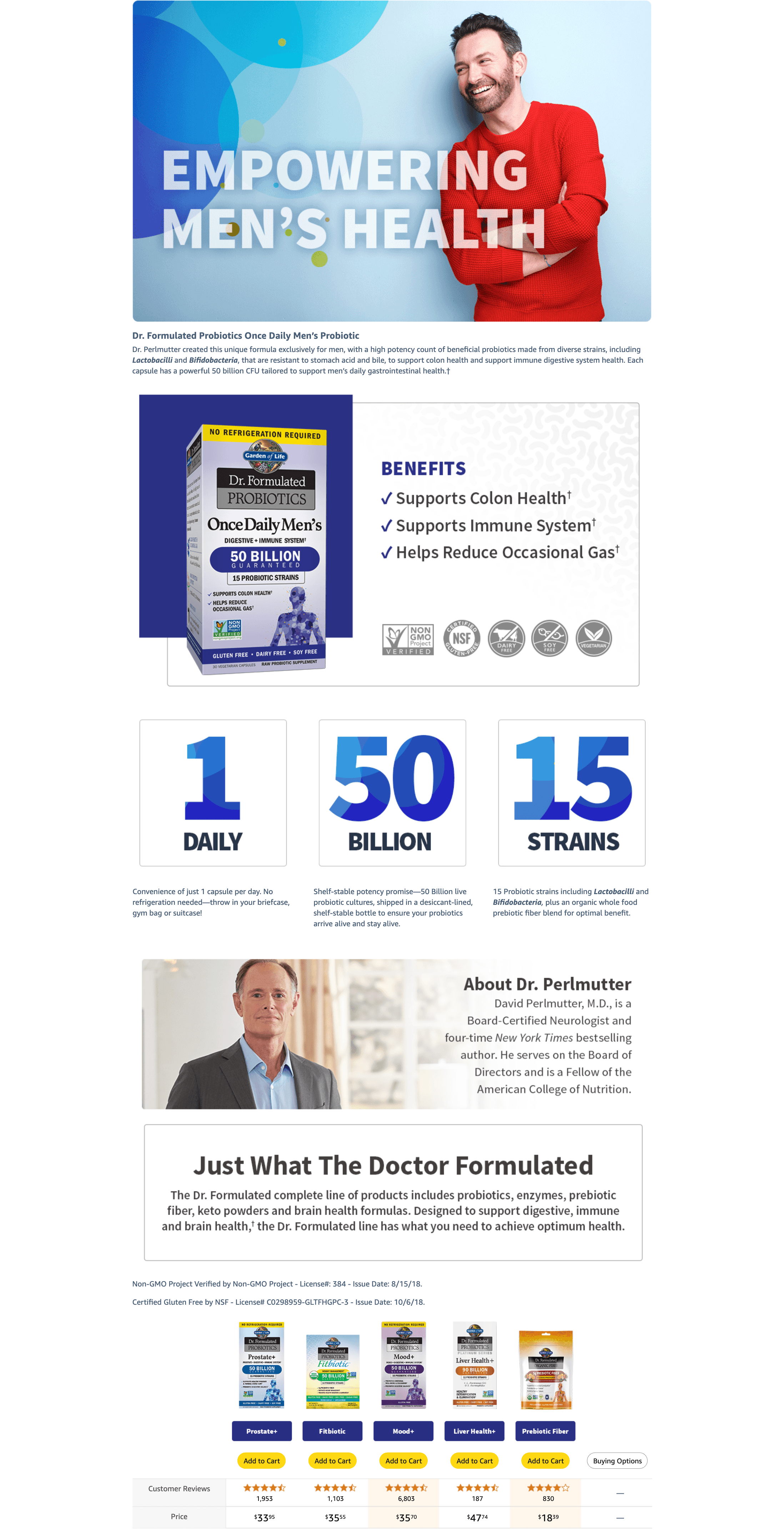 A+ Premium for Amazon.com: Garden of Life Probiotics for Men Dr Formulated 50 Billion CFU 15 Probiotics…