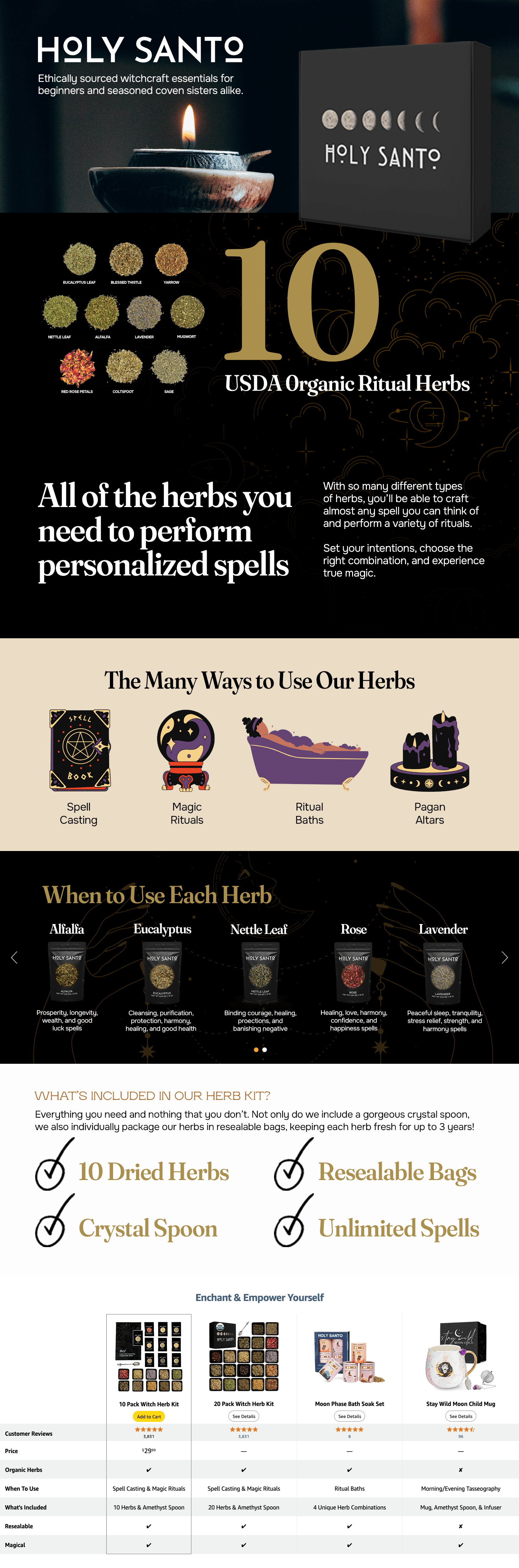 Amazon.com: Holy Santo Organic Dried Herbs for Witchcraft Supplies Kit: A+ Premium