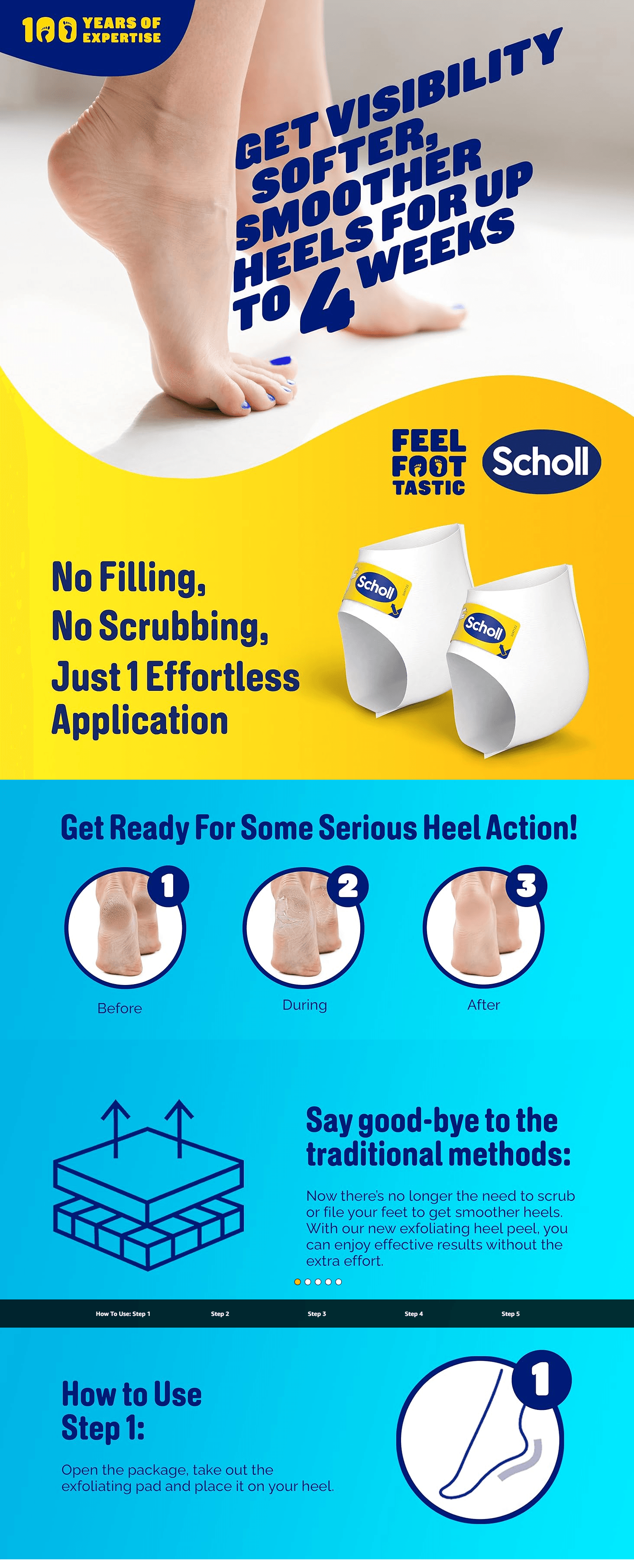 Scholl ExpertCare Exfoliating Heel Peel Foot Mask for Visibly Softer and Smoother Heels: A+ Premium