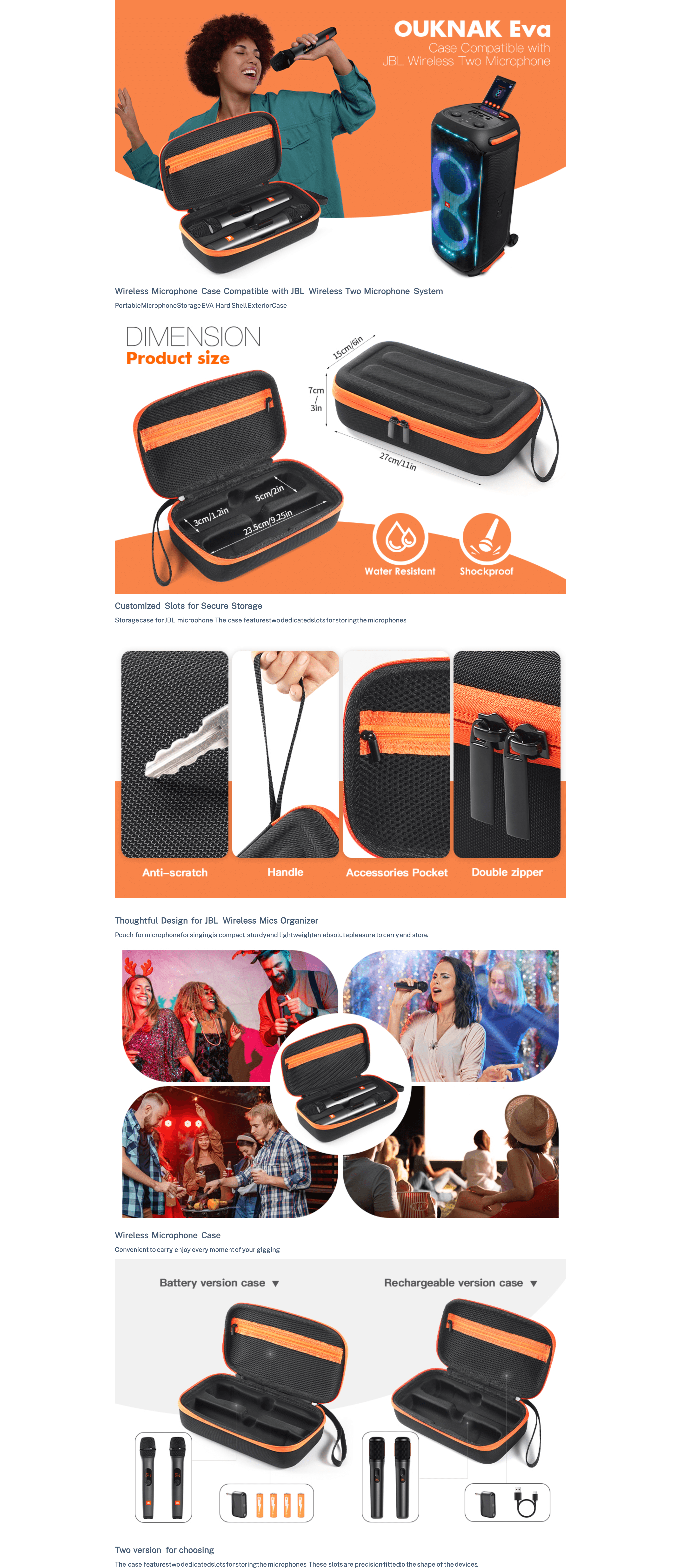 OUKNAK Wireless Microphone Case Compatible with JBL Wireless Two Microphone System: A+ Premium