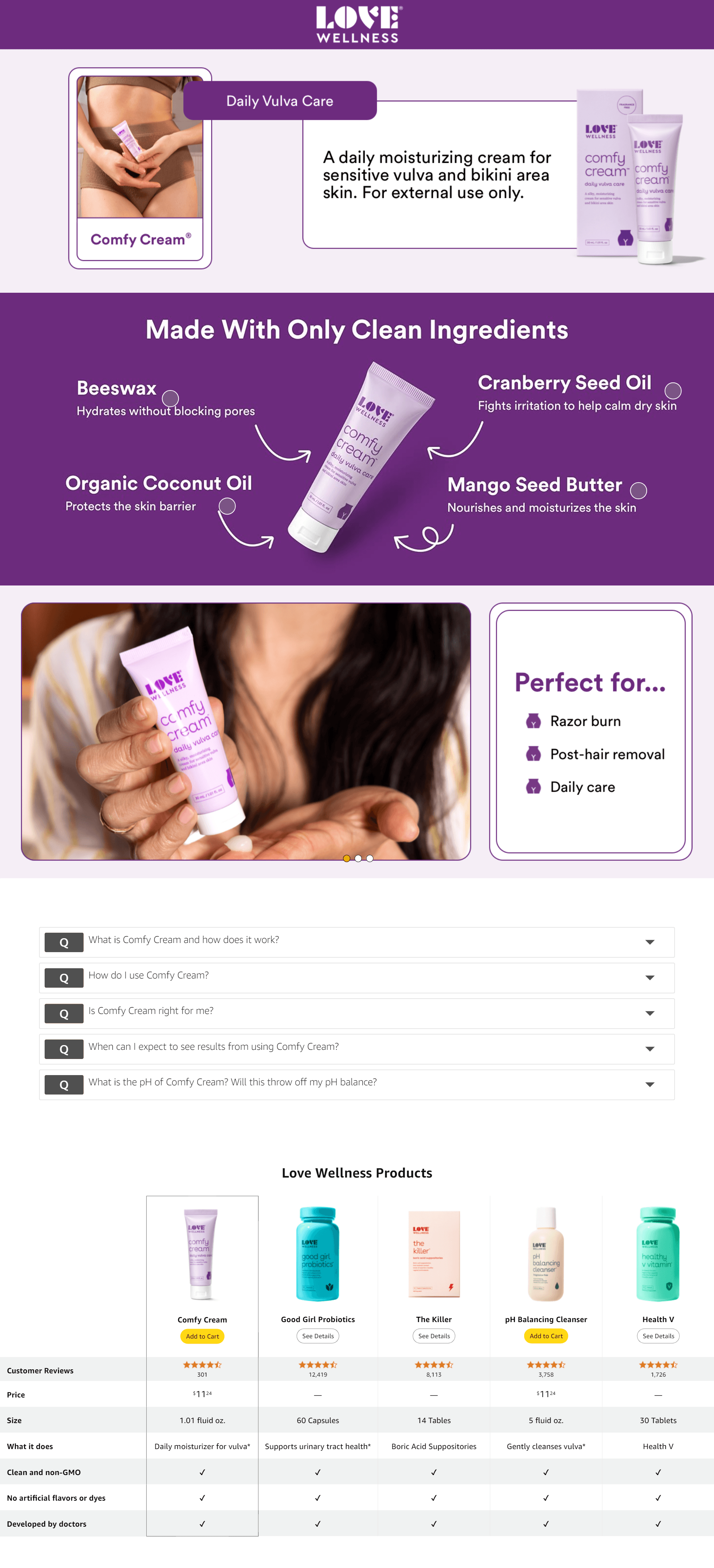Amazon.com : Love Wellness Vulva Moisturizer Comfy Cream: A+ Premium