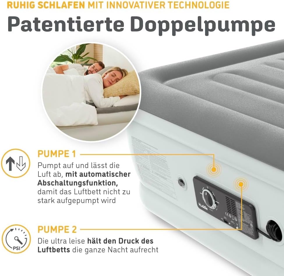 Huddle® Luxury King Luftbett mit patentierter Doppelpumpe SlumberGuard™ Premium…: Infographics