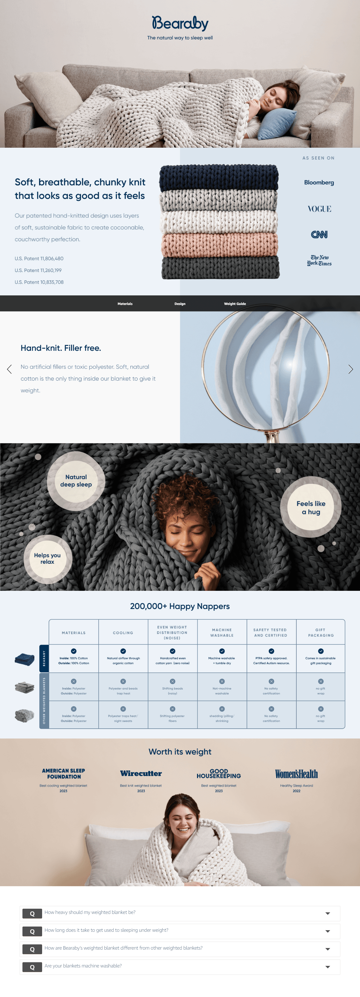 Amazon.com: Bearaby Cotton Hand-Knit Weighted Blankets for Adults: A+ Premium