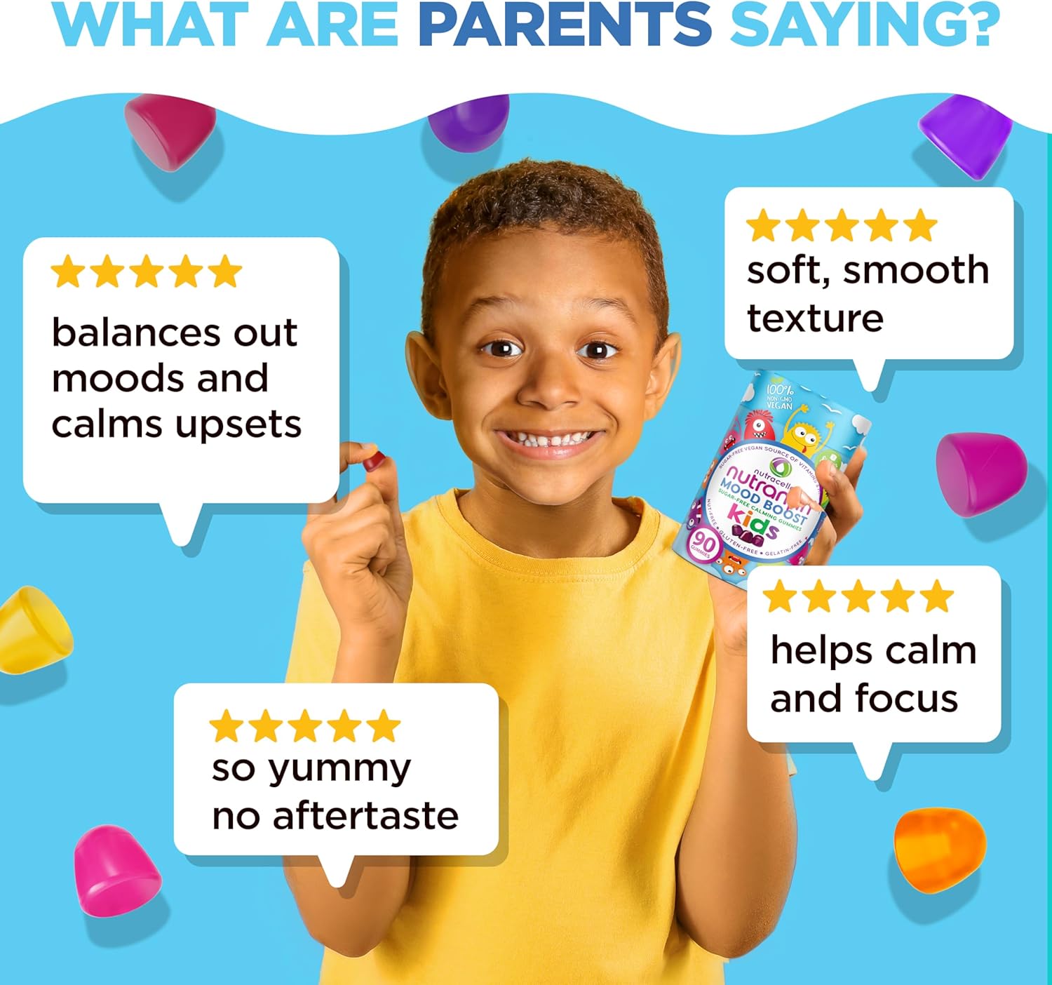 Amazon.com: NUTRAMIN Kids Mood Boost Vegam Vitamin Gummy: Calming Magnesium Citrate…: Infographics