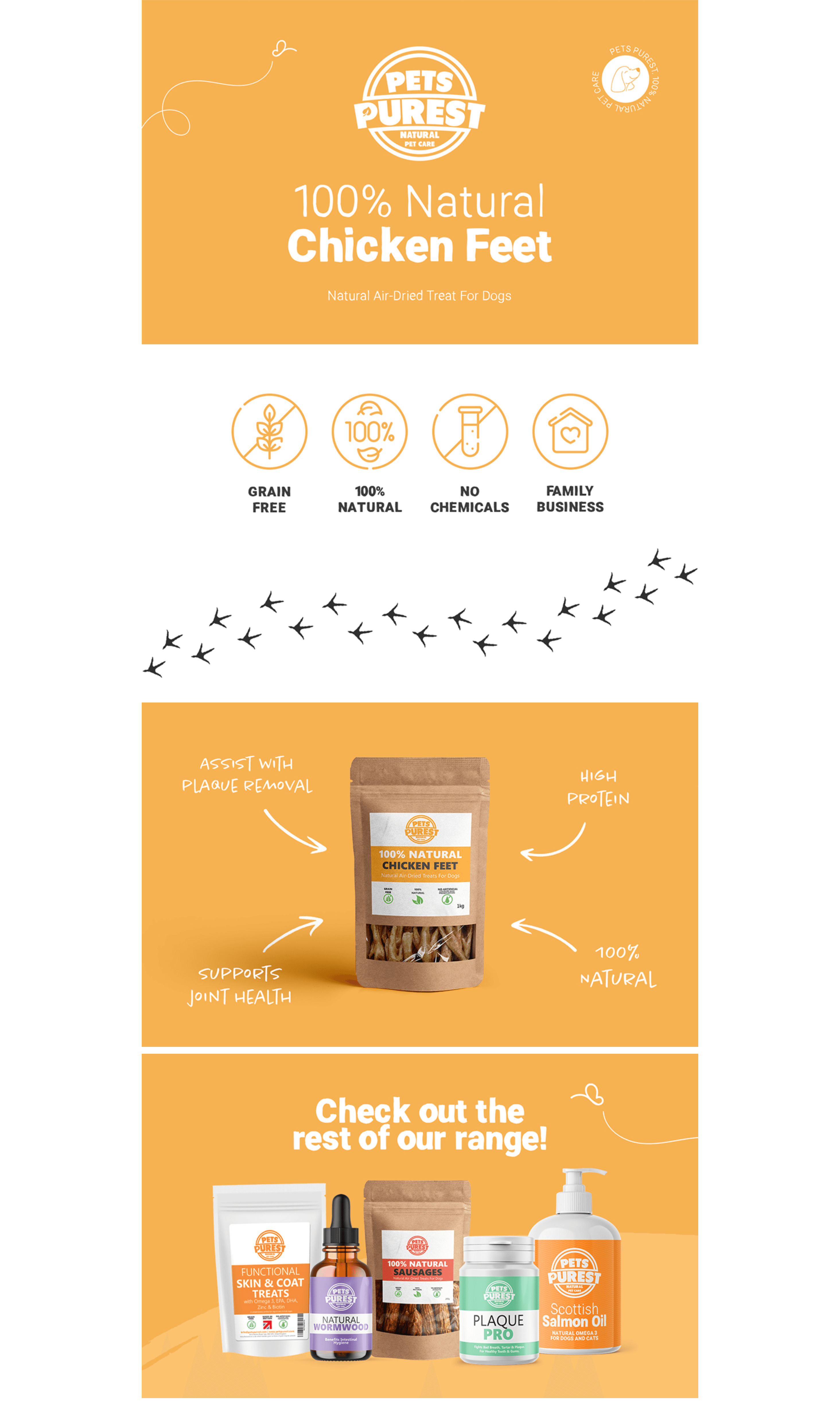 Pets Purest Chicken Feet for Dogs 1KG: A+ Premium