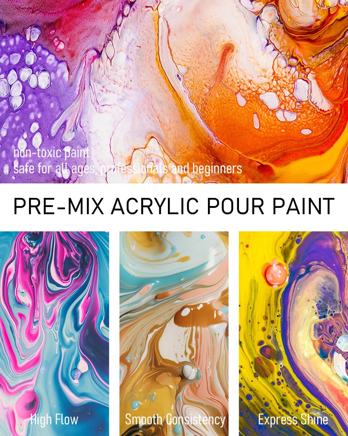 Infographics for Amazon.com: Nicpro 8 Colors Large Bulk Acrylic Pour Paint Set (33.8 oz