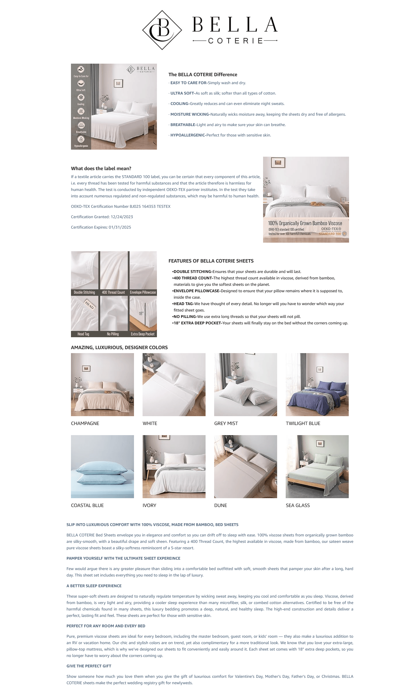Amazon.com: Bella Coterie Luxury King Bamboo Sheet Set: A+ Premium