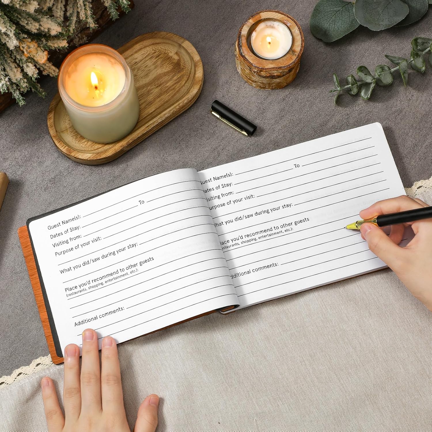 Amazon.com: Skyygemm Visitor Wooden Guest Book with Pen 8 x 6 Inches 120 Pages Memory…: Infographics