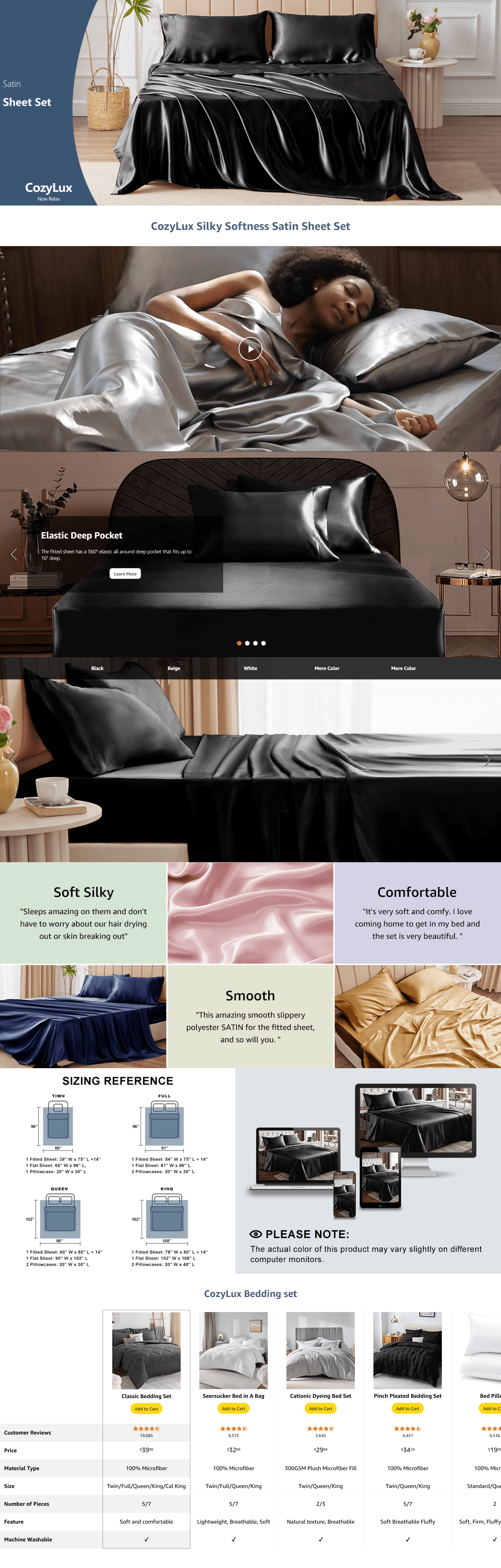 Amazon.com: CozyLux Satin Sheets Queen Size: A+ Premium