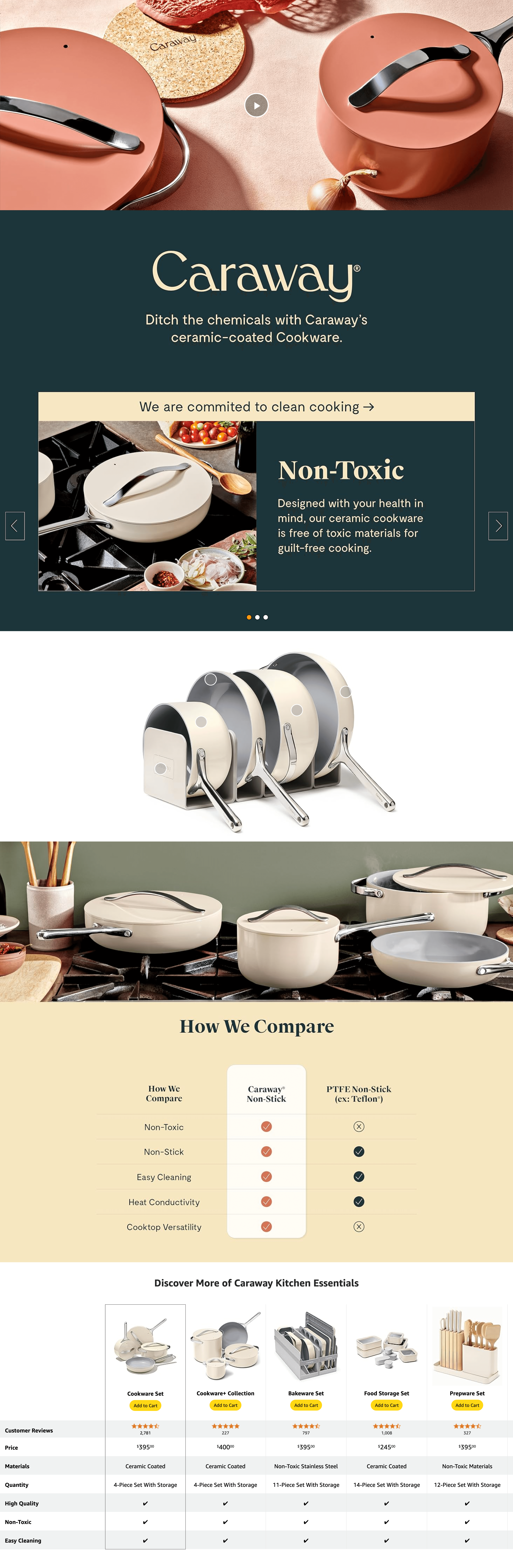 Amazon.com: Caraway Nonstick Ceramic Cookware Set (12 Piece) Pots: A+ Premium