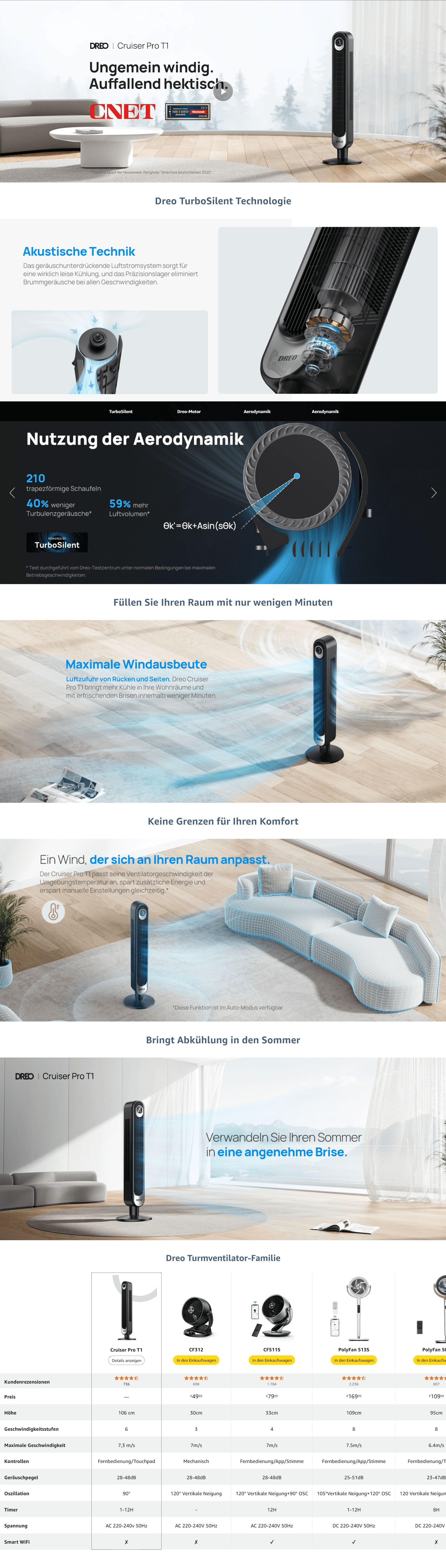 Dreo 28dB Leiser Turmventilator: A+ Premium