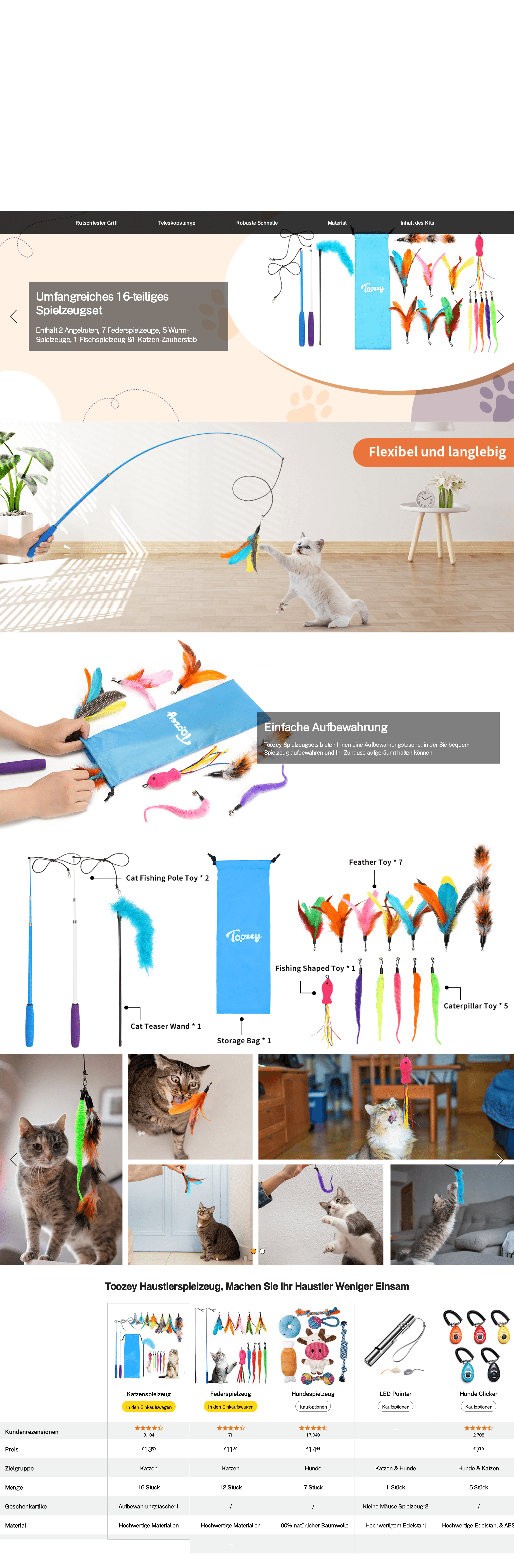 Toozey Katzenspielzeug 16 Stück: A+ Premium