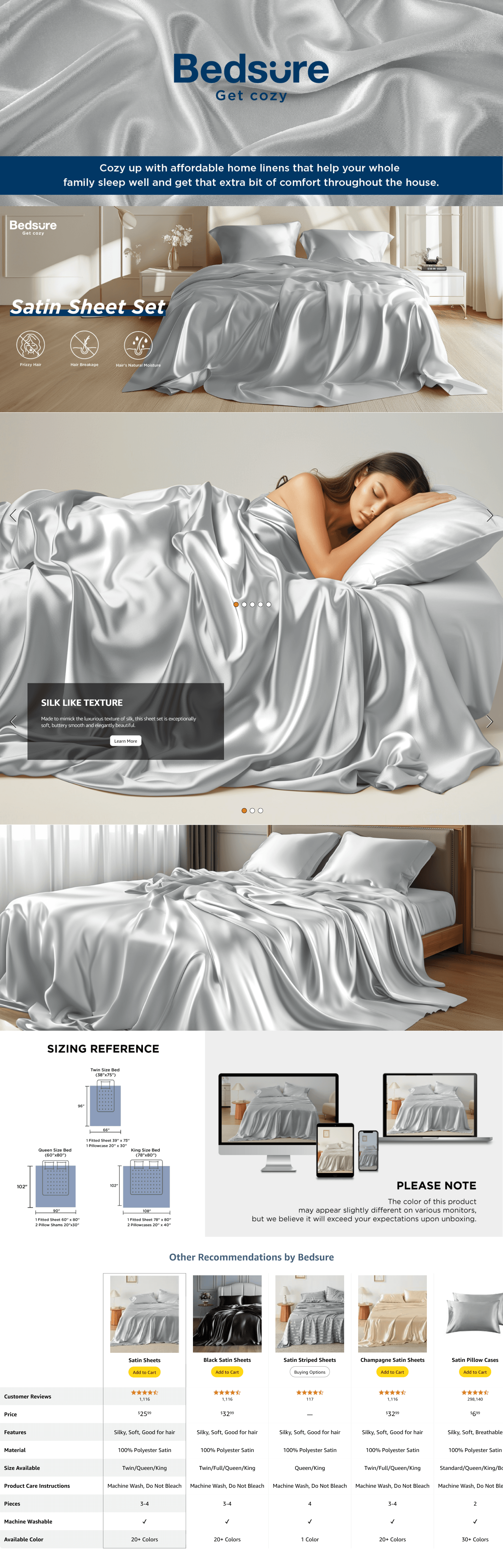 Amazon.com: Bedsure Satin Sheets: A+ Premium